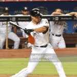 MIAMI, FL - MAY 22: Giancarlo Stanton #27 of the Miami Marlins bats during a MLB game against the Baltimore Orioles at Marlins Park on May 22, 2015 in Miami, Florida. (Photo by Ron Elkman /Sports Imagery/Getty Images) *** Local Caption *** Giancarlo Stanton